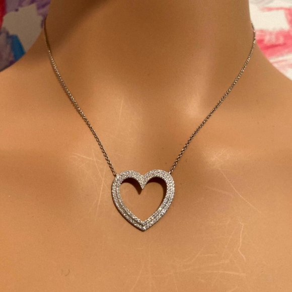 Tiffany & Co Platinum Diamond Heart Double Metro Medium Pendant Necklace - Picture 4 of 12